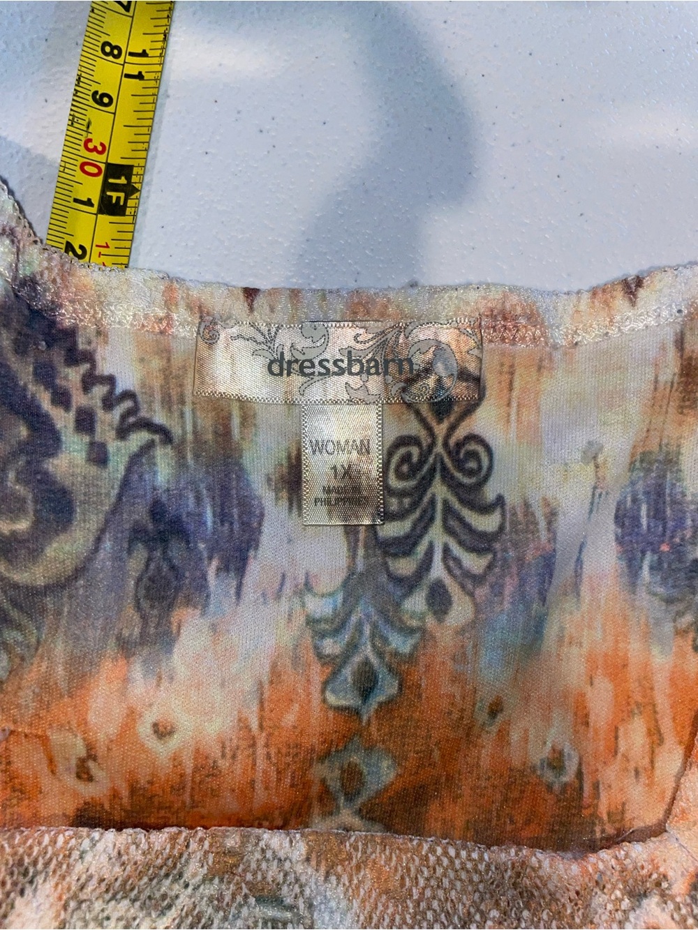 Dressbarn Blue, Orange, Cream Ombre Medallion Blouse - Picture 5 of 7